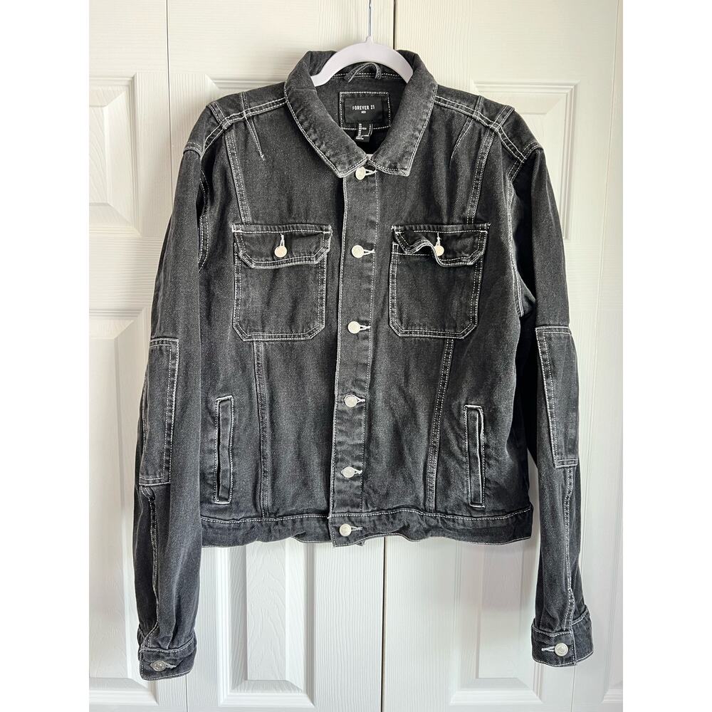 Vintage Forever 21 Men's Black Jean Jacket Retro Size Large UNISEX